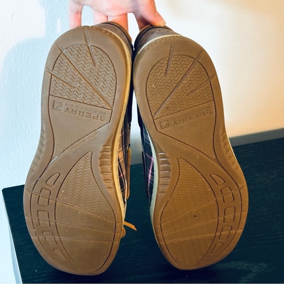 Sperry Top Sider Boat Shoes Slip On Brown Leather Loafer Classic Plaid - Picture 3 of 3